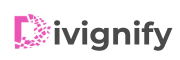 Logo of "Divignify" with a stylized pink letter "D" composed of scattered pixels, followed by the word "ivignify" in sleek gray font. Modern and digital.